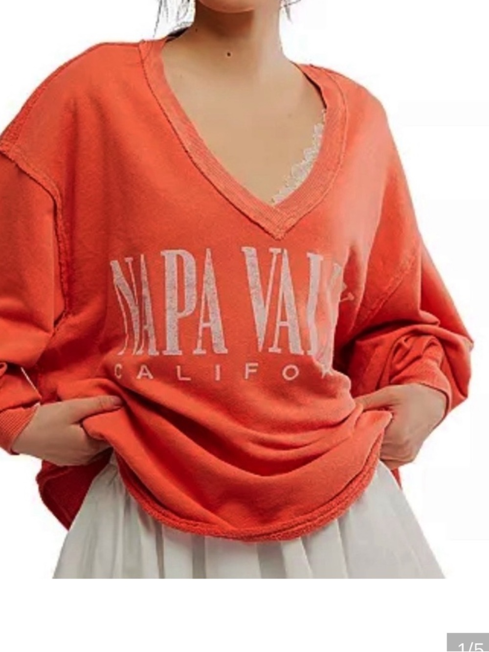 FREE PEOPLE VENICE V NECK PULLOVER NAPA VALLEY GRAPHICS DARK ORANGE M L